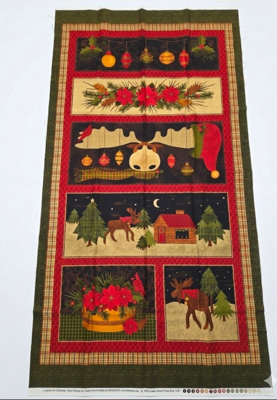 Moose for Christmas Fabric Panel by Cheryl Haynes For Benartex